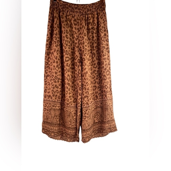 Soft Surroundings Pants - Soft Surroundings Women Wide Leg Haya Crop Mocha Leopard Print Wide-Leg Pants M